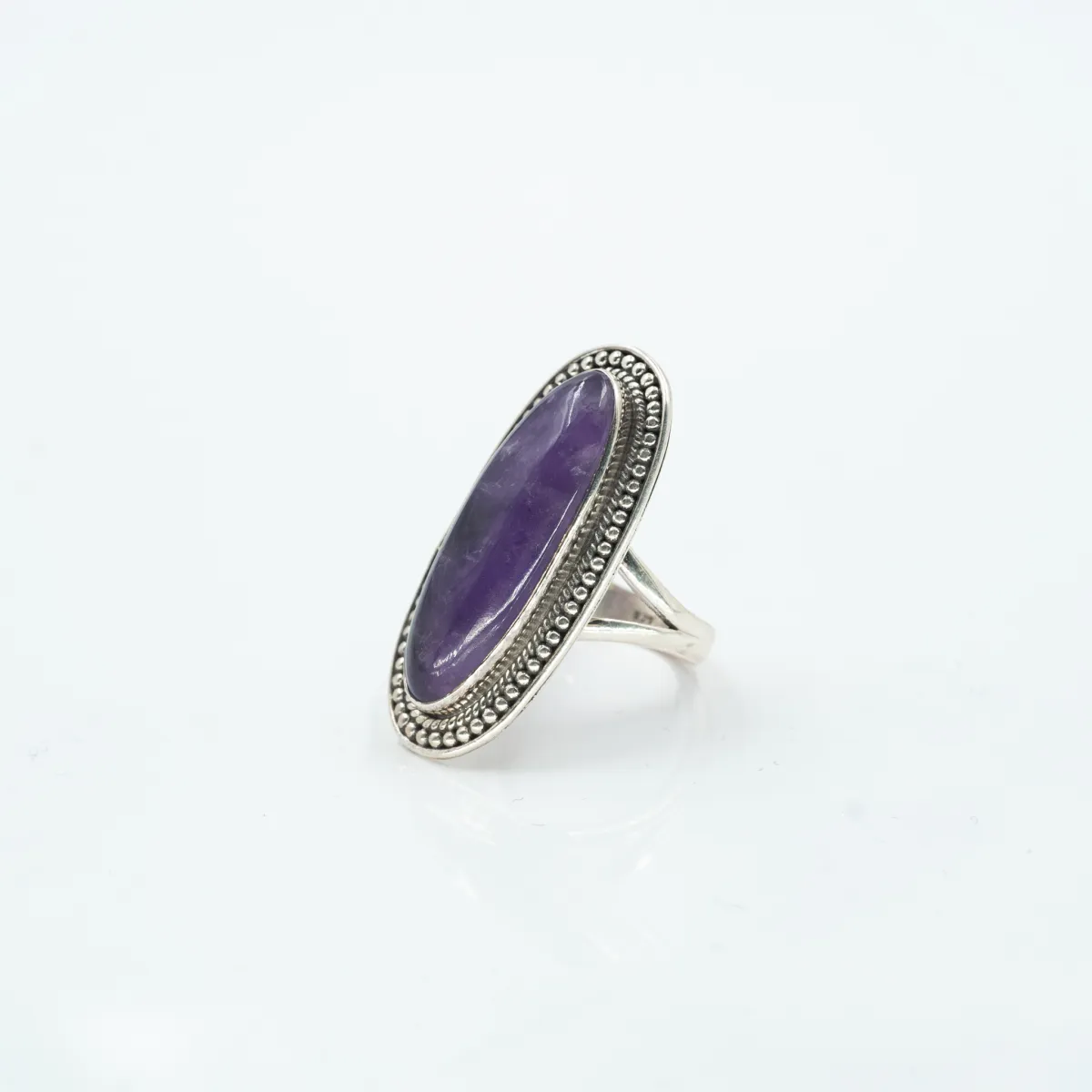 Inel lung picaturi ametist cabochon Argint