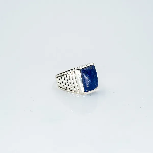 Inel dreptunghiular dungat lapis-lazuli Argint