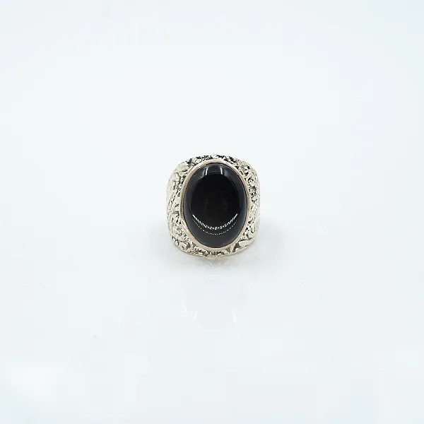 Inel oval broderie onix cabochon Argint