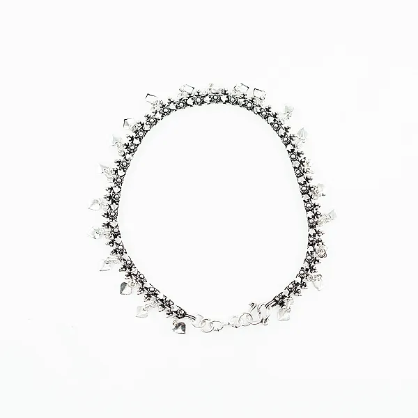 Bratara picior charms inimi flori Argint
