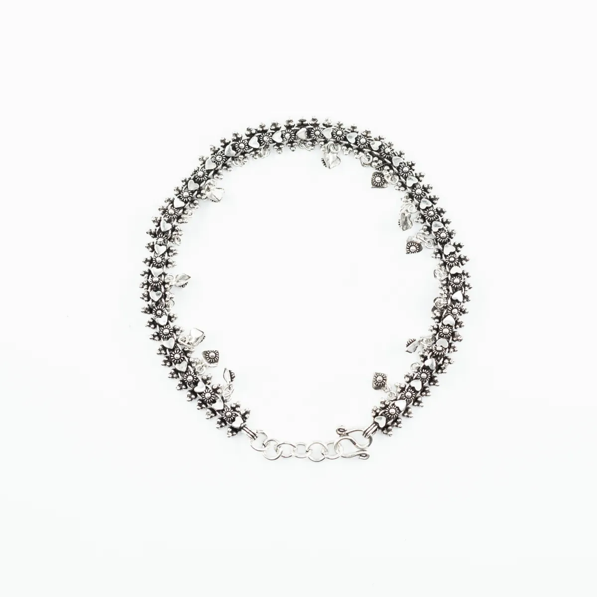 Bratara picior charms inimi inflorate Argint