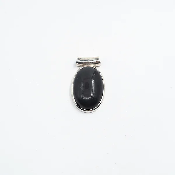 Pandantiv oval obsidian anou tubular S Argint