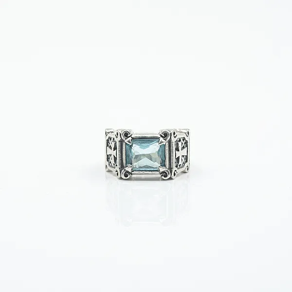 Inel gotic cruci zirconiu bleu deschis Argint