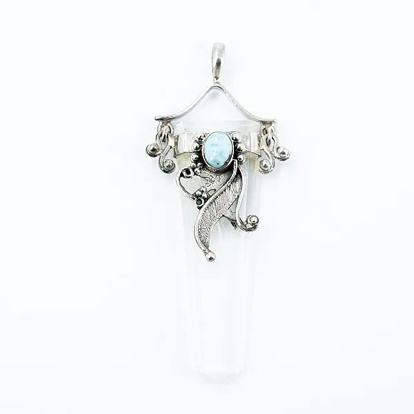Pandantiv bagheta plata cuarz larimar Argint