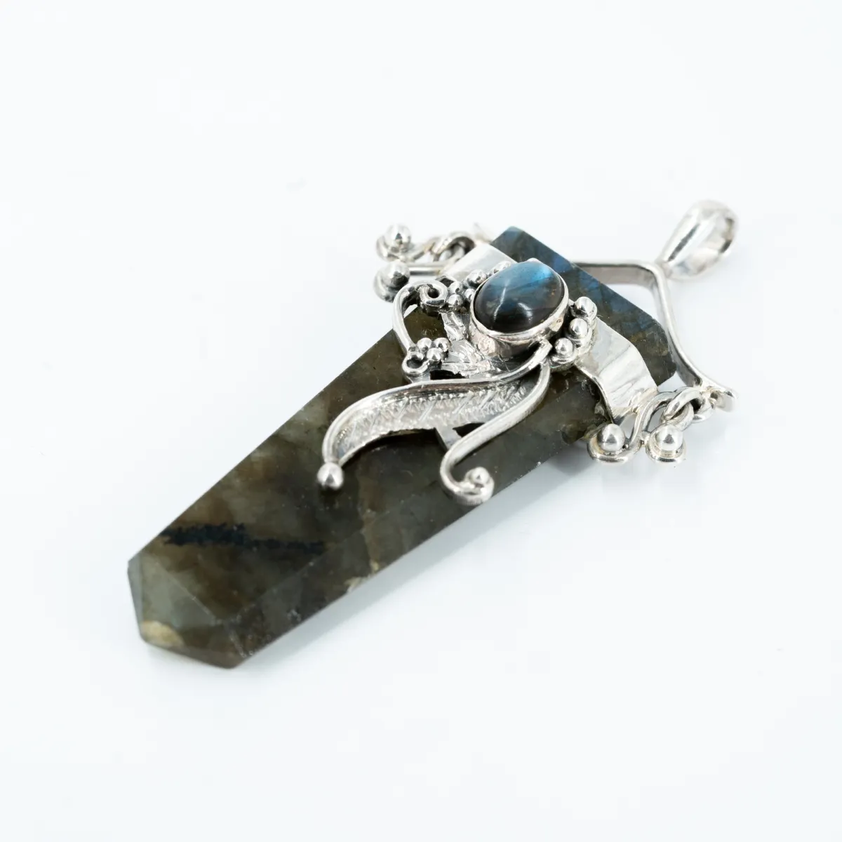 Pandantiv bagheta plata labradorit Argint