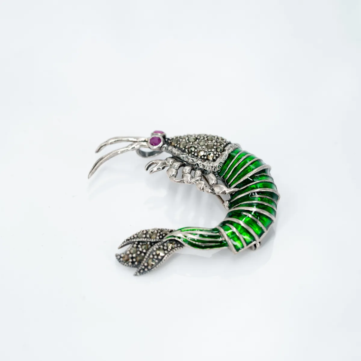 Brosa crevete marcasite Argint