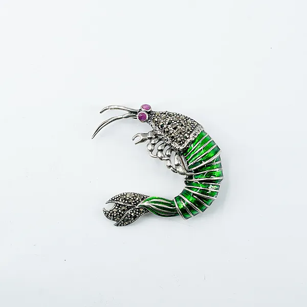 Brosa crevete marcasite Argint