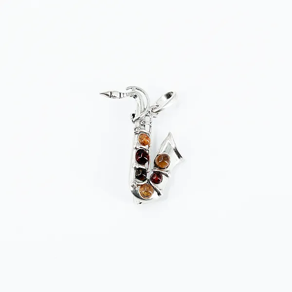 Brosa-pandantiv saxofon chihlimbar Argint