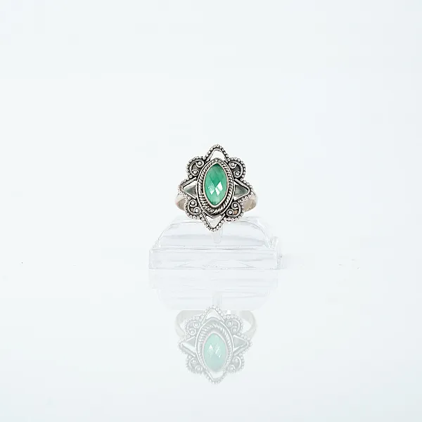 Inel xs oval floare agat verde Argint