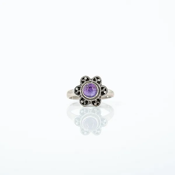 Inel xs floare ametist caboson Argint