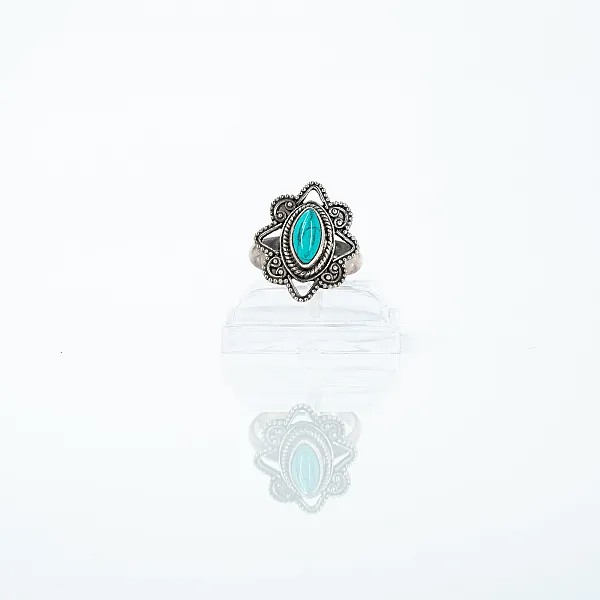 Inel xs oval floare turcoaz Argint