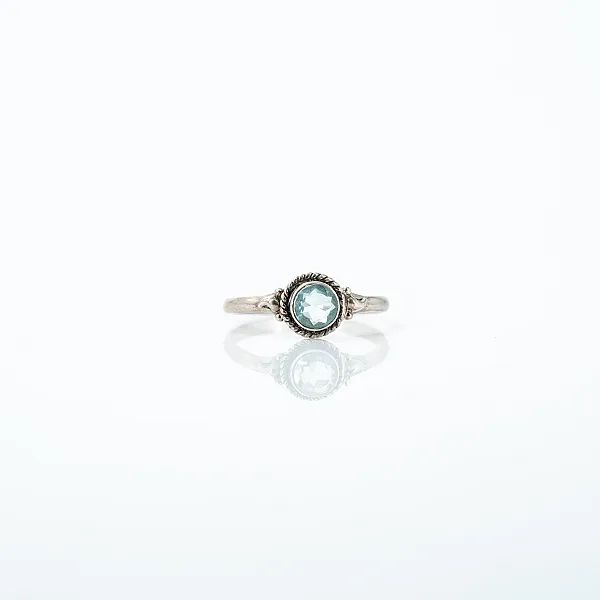 Inel rotund piatra naturala topaz bleu Argint