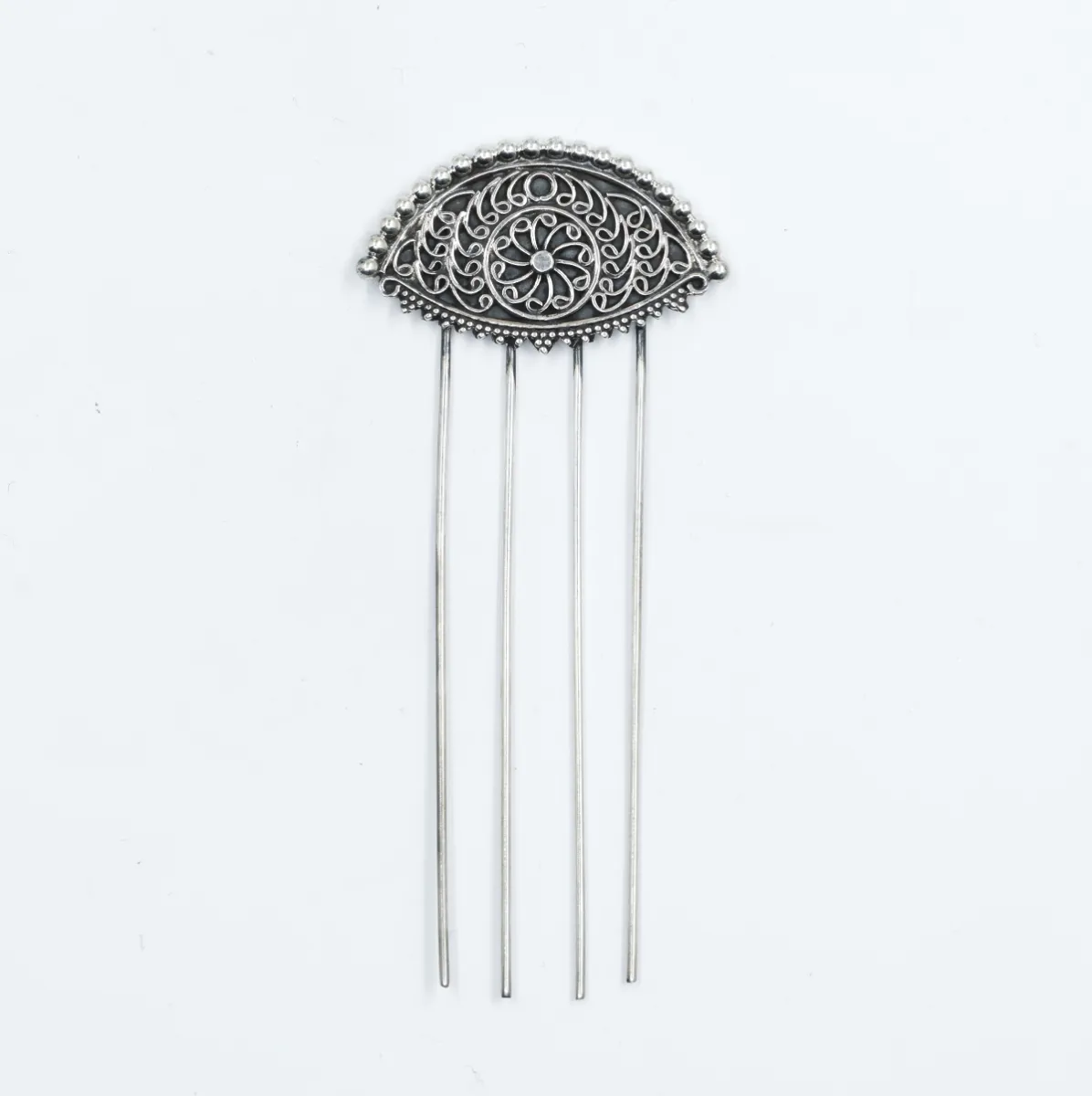 Pieptan model floare broderie Argint