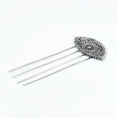 Pieptan model floare broderie Argint - 2