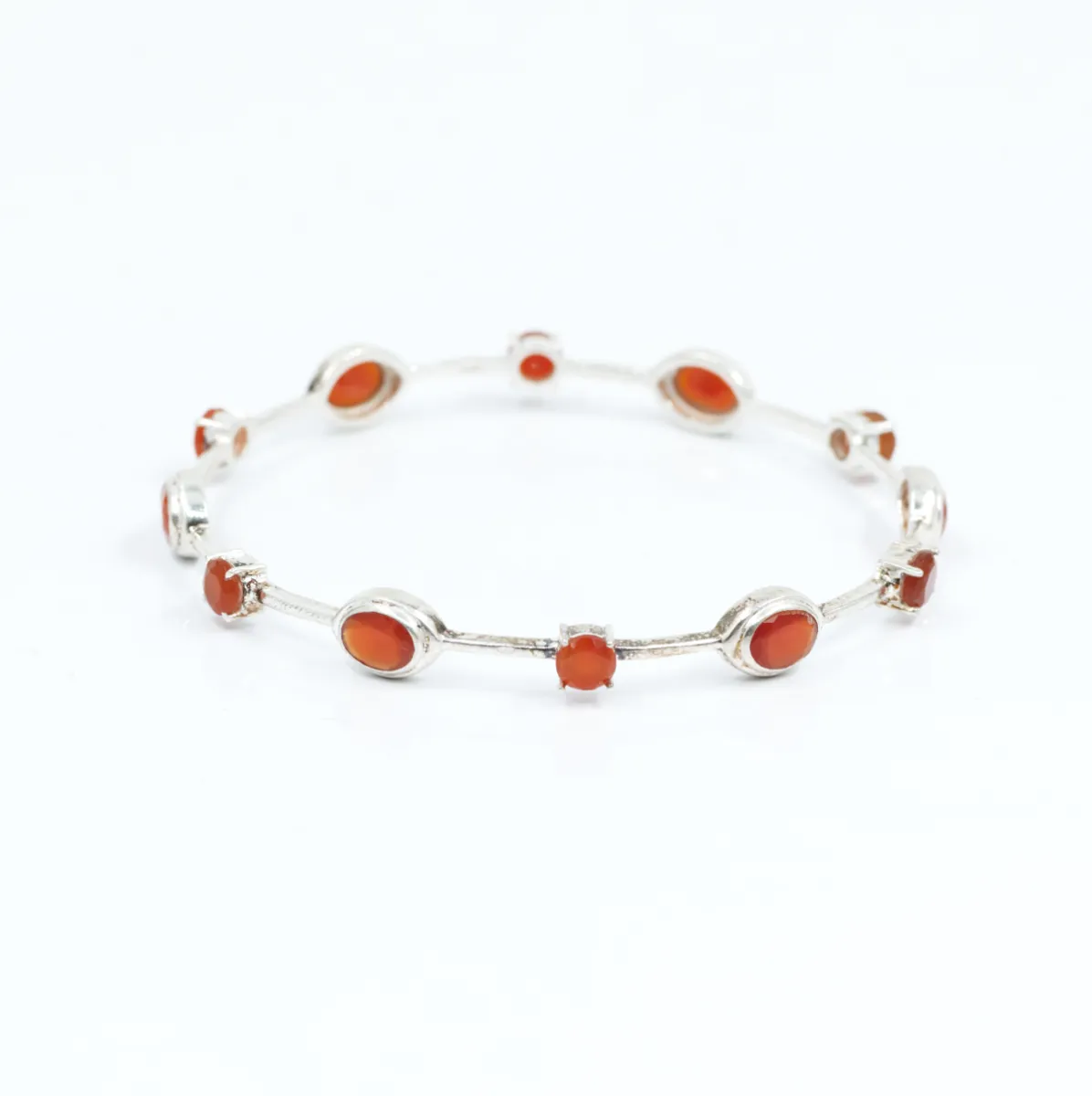 Bratara fixa circulara pietre naturale 6cm Argint