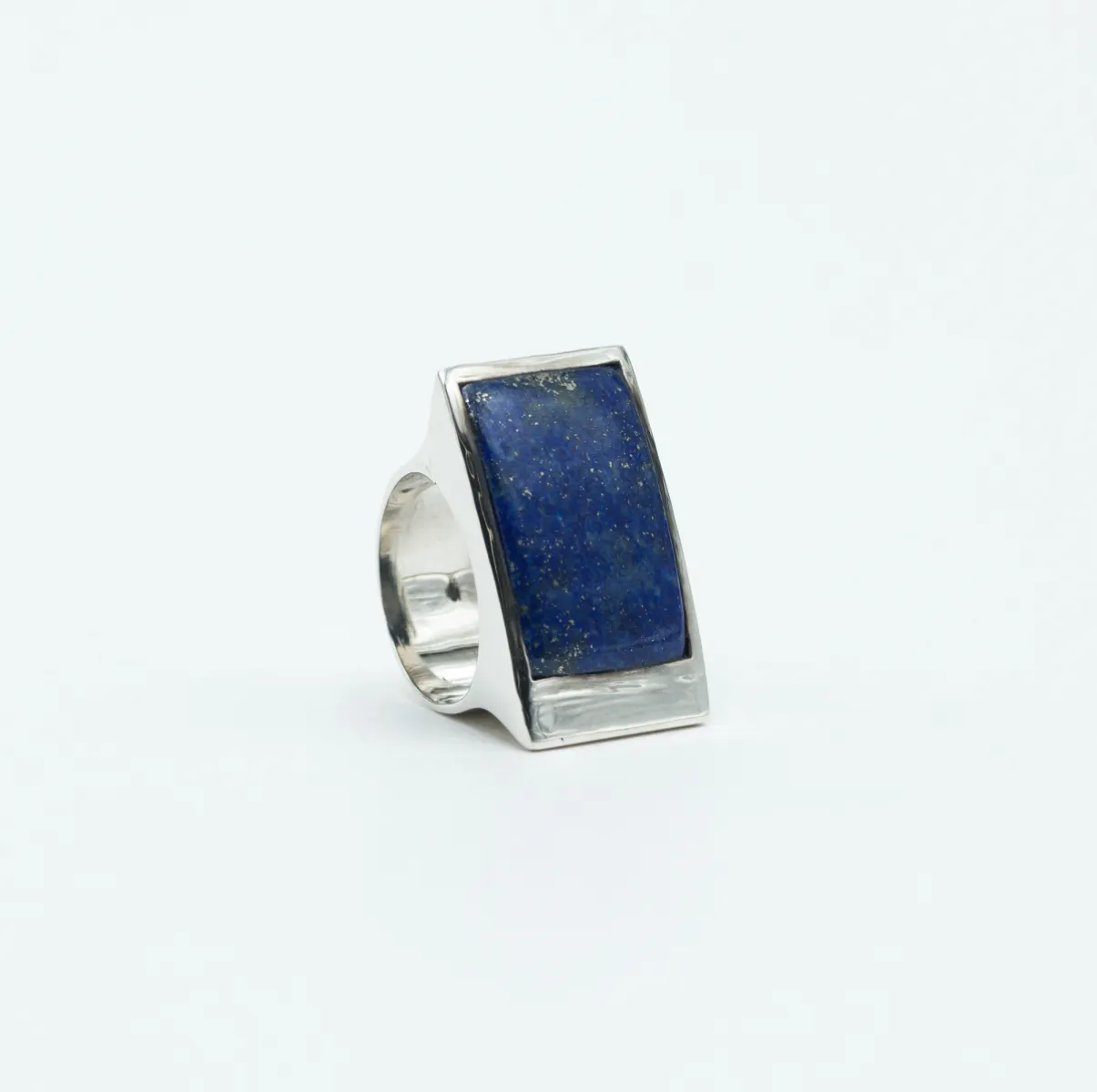 Inel dreptunghiular lung lapis lazuli Argint