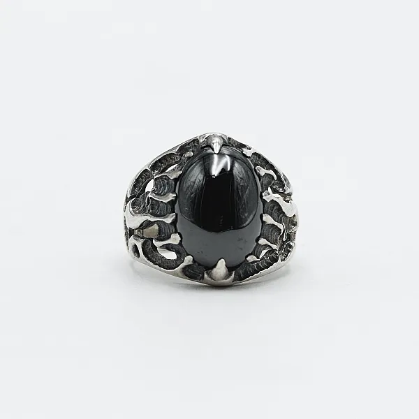 Inel oval in flacari onix Argint