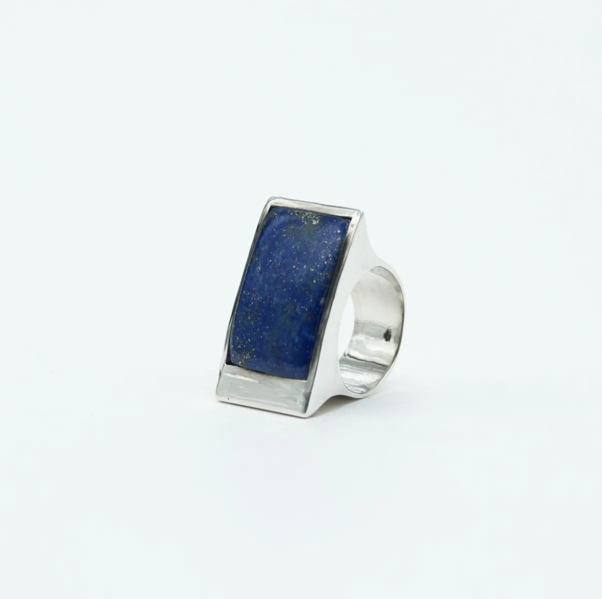 Inel dreptunghiular lung lapis lazuli Argint
