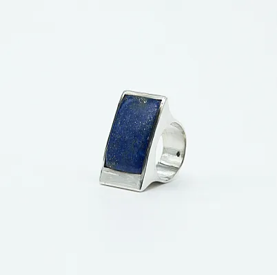 Inel dreptunghiular lung lapis lazuli Argint - 1