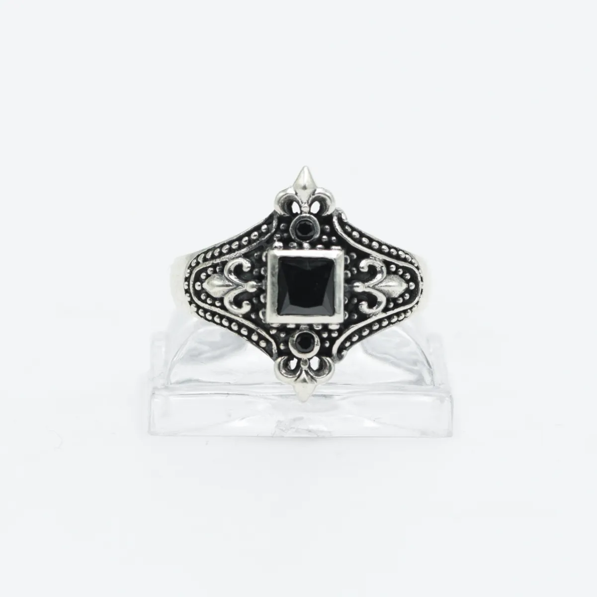 Inel cruce crin imperial c.z negru Argint