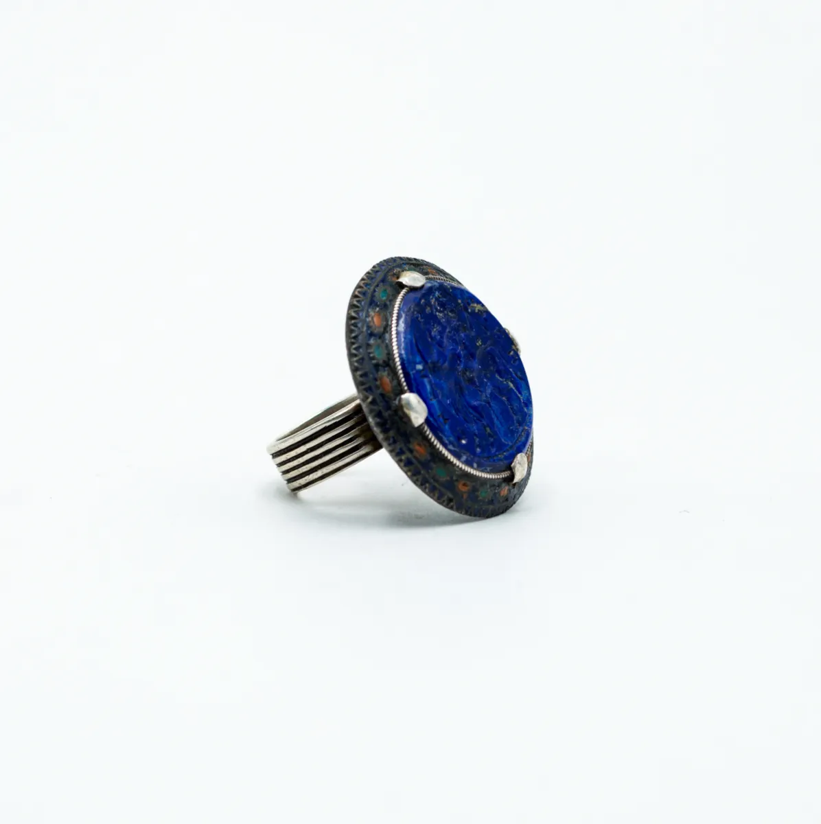 Inel Afgan vanator calare lapis lazuli Argint