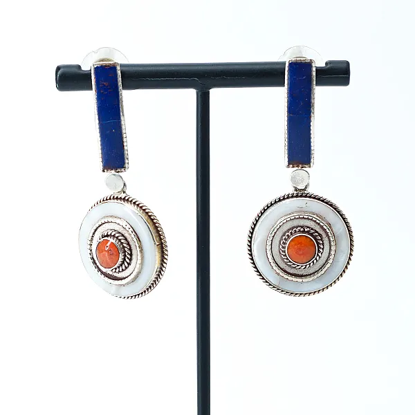 Cercei Nepal disc sidef lapis Argint