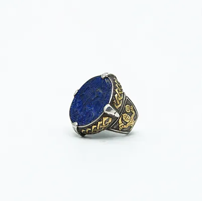 Inel Afgan rotund arcas lapis.lazuli Argint - 2
