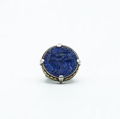Inel Afgan rotund arcas lapis.lazuli Argint - 1