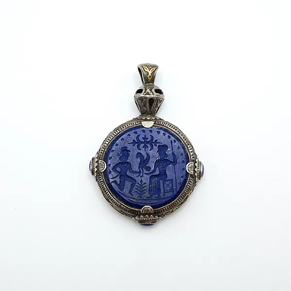 Pandantiv Afgan doi barbati lapis.lazuli Argint