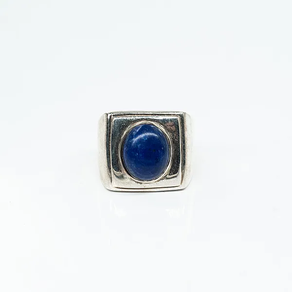 Inel patrat piatra ovala lapis.lazuli Argint
