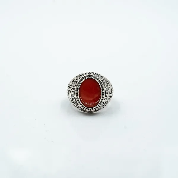 Inel oval broderie gotica carneol Argint