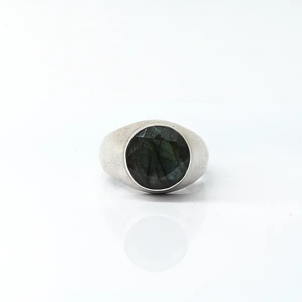Inel rotund inalt labradorit verde Argint