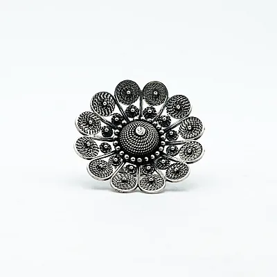 Inel disc floral India 5cm Argint - 1