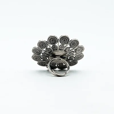 Inel disc floral India 5cm Argint - 4