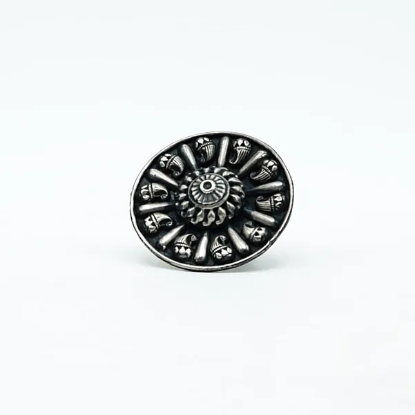 Inel disc floral picaturi India 4.3cm Argint