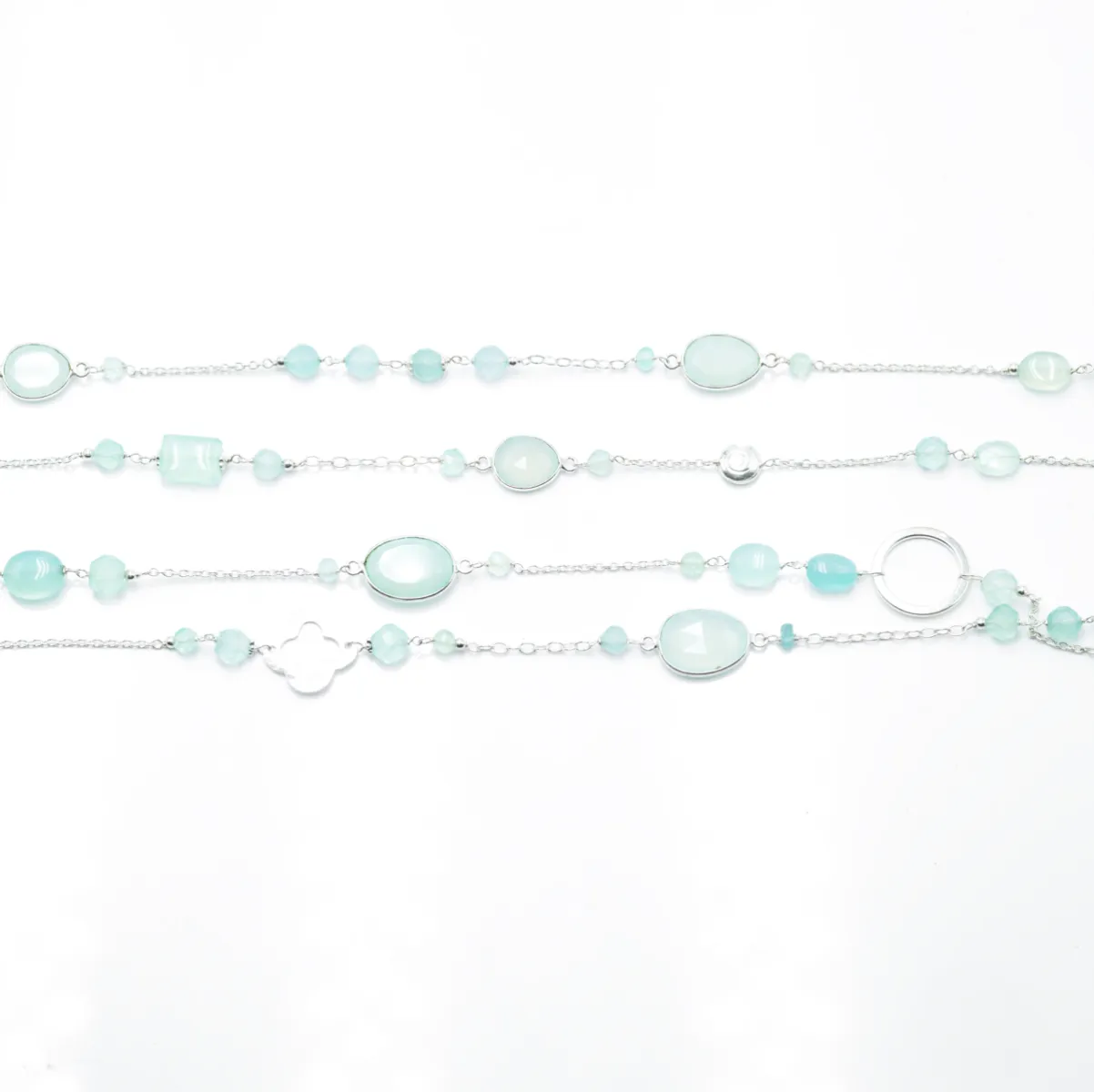 Lant multi pietre calcedonie bleu 176cm Argint